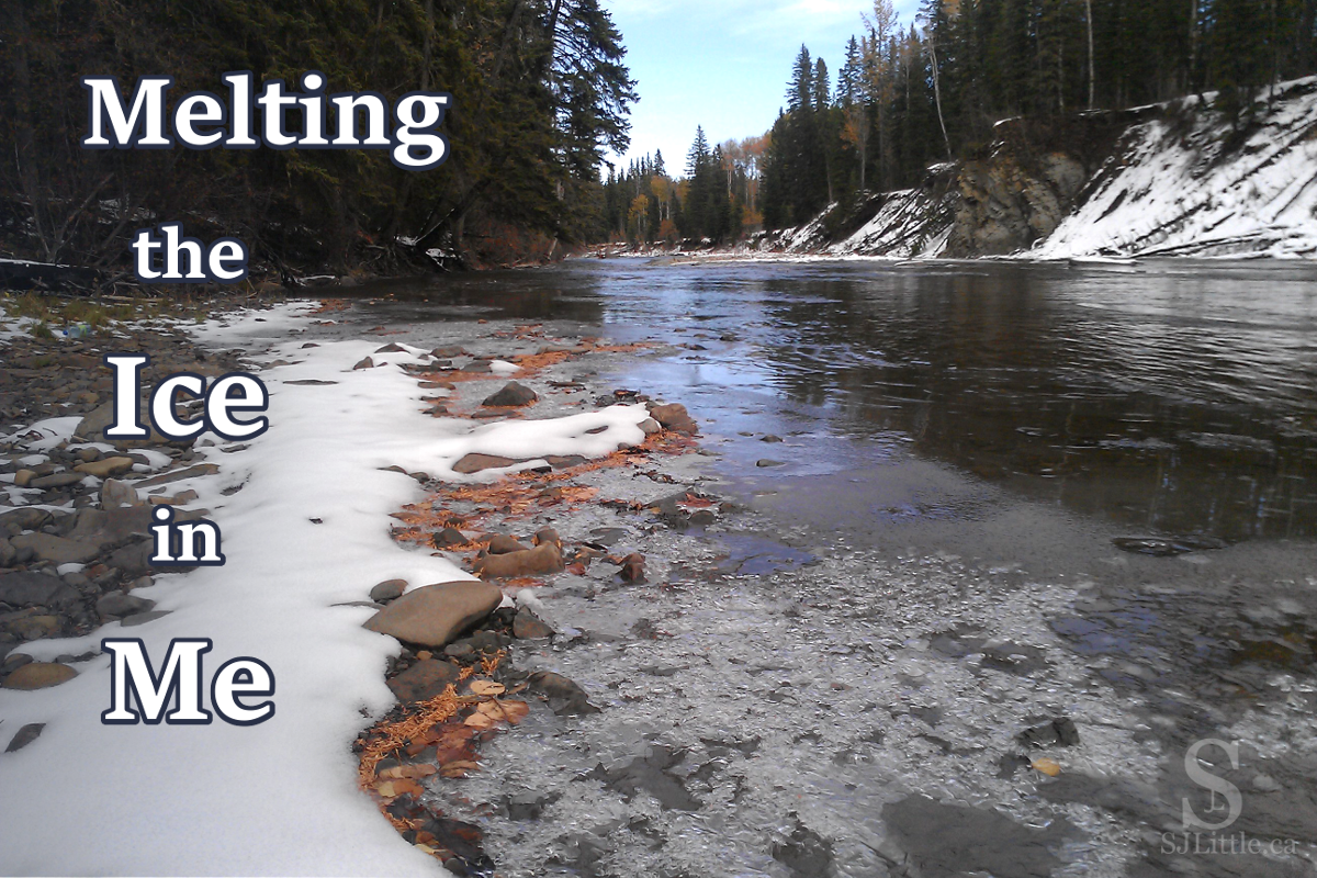 River with ice melting along the banks. God is working to melt the ice in me. S. J. Little