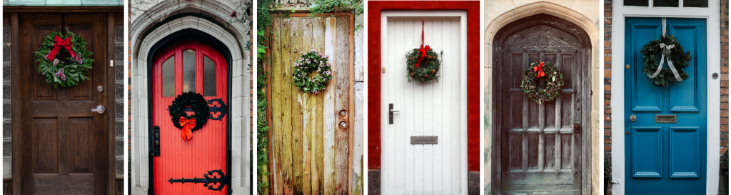 Doors with Christmas wreaths