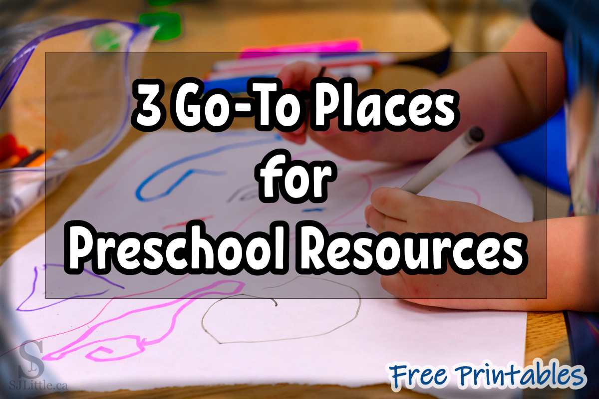 Child colouring behind title "3 Go-To Places for Preschool Resources"